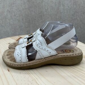Earth Spirit Sandals Womens 10 White Leather Eyelet Beaded Slingback Comfort